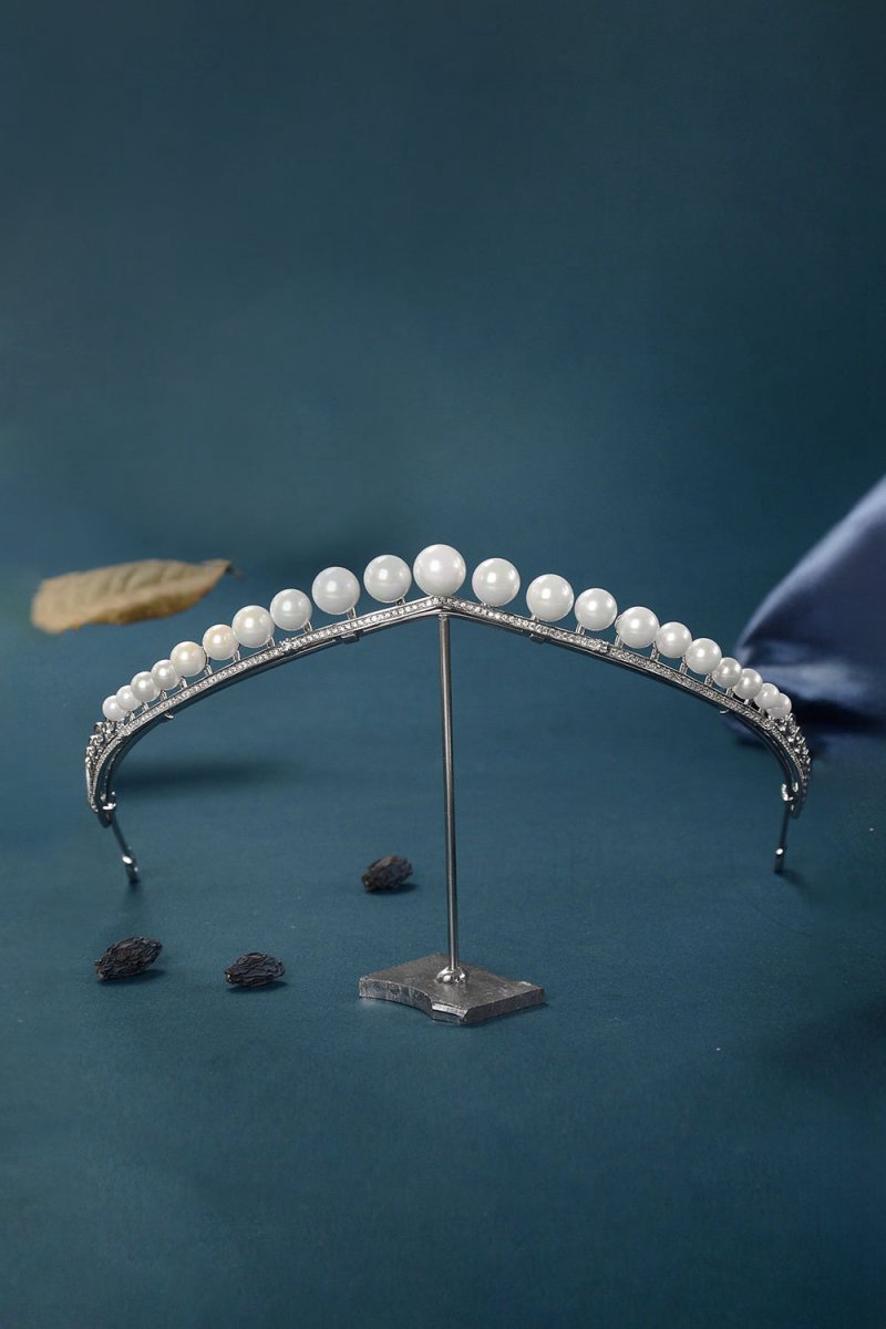 Women's Silver Zircon Pearl Crowns