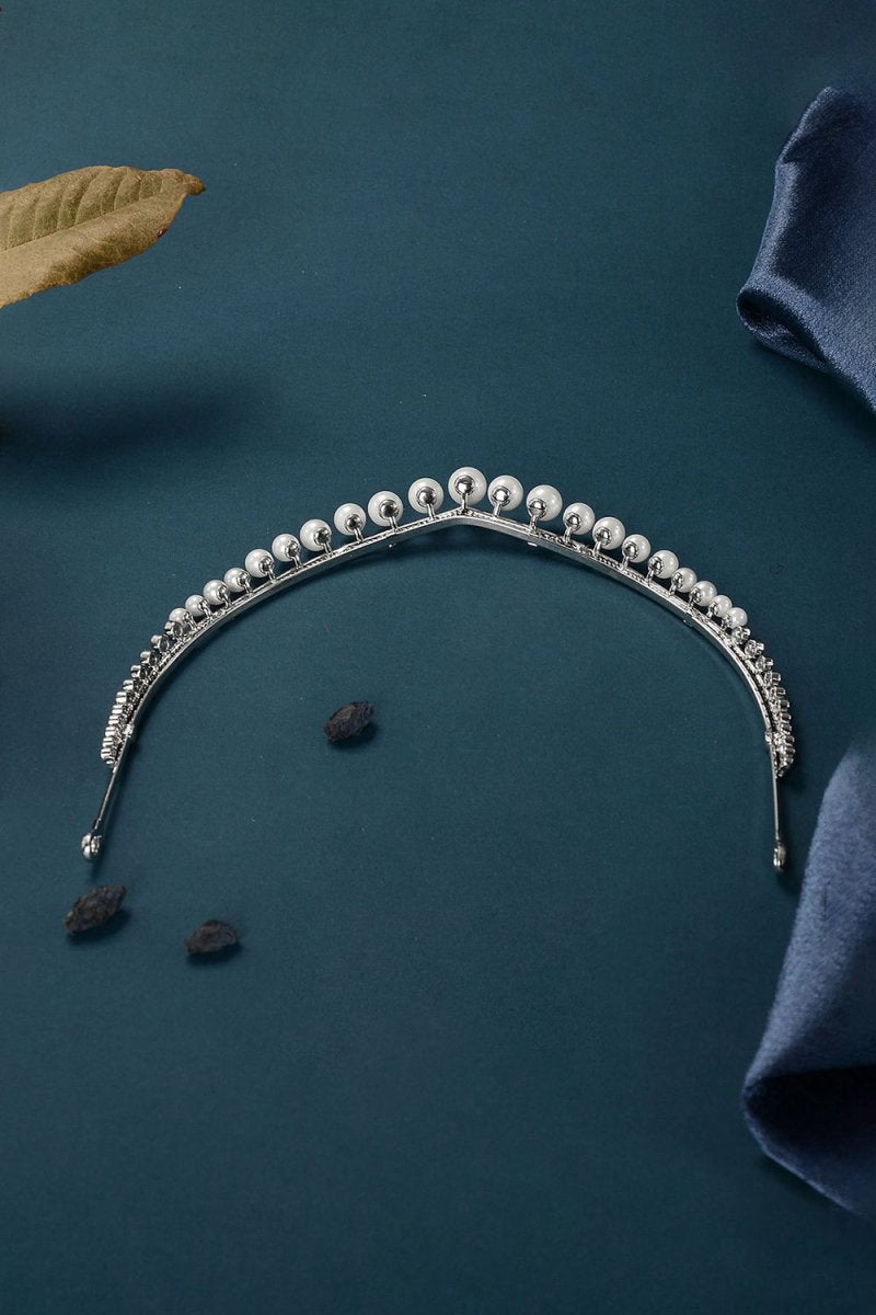 Women's Silver Zircon Pearl Crowns