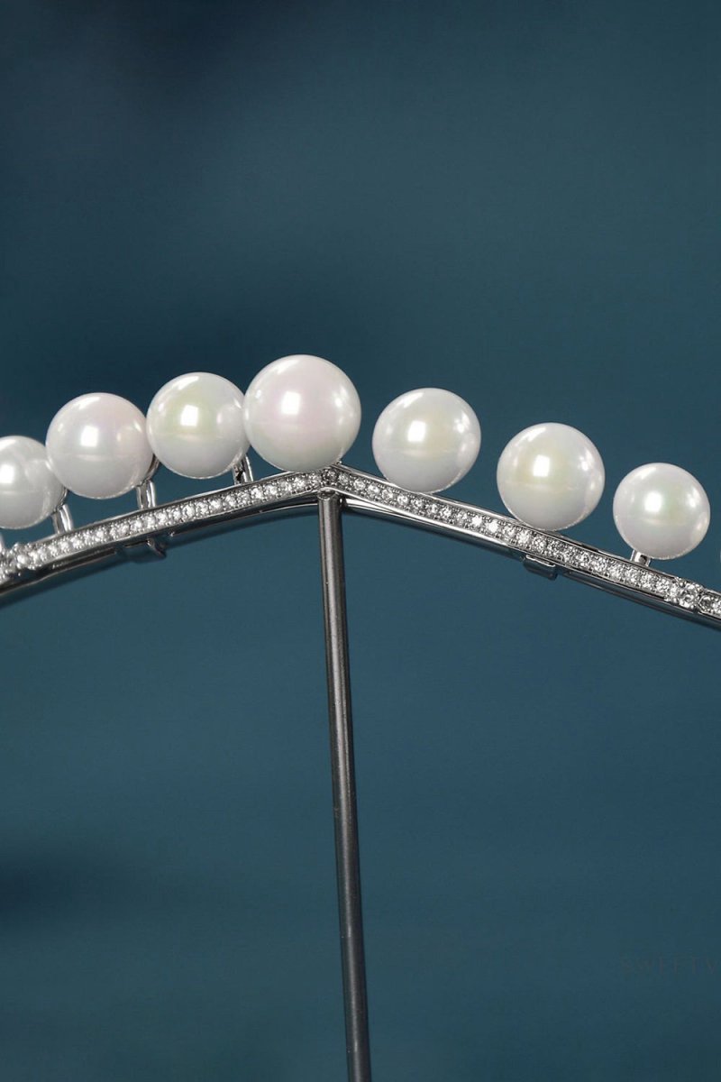 Women's Silver Zircon Pearl Crowns