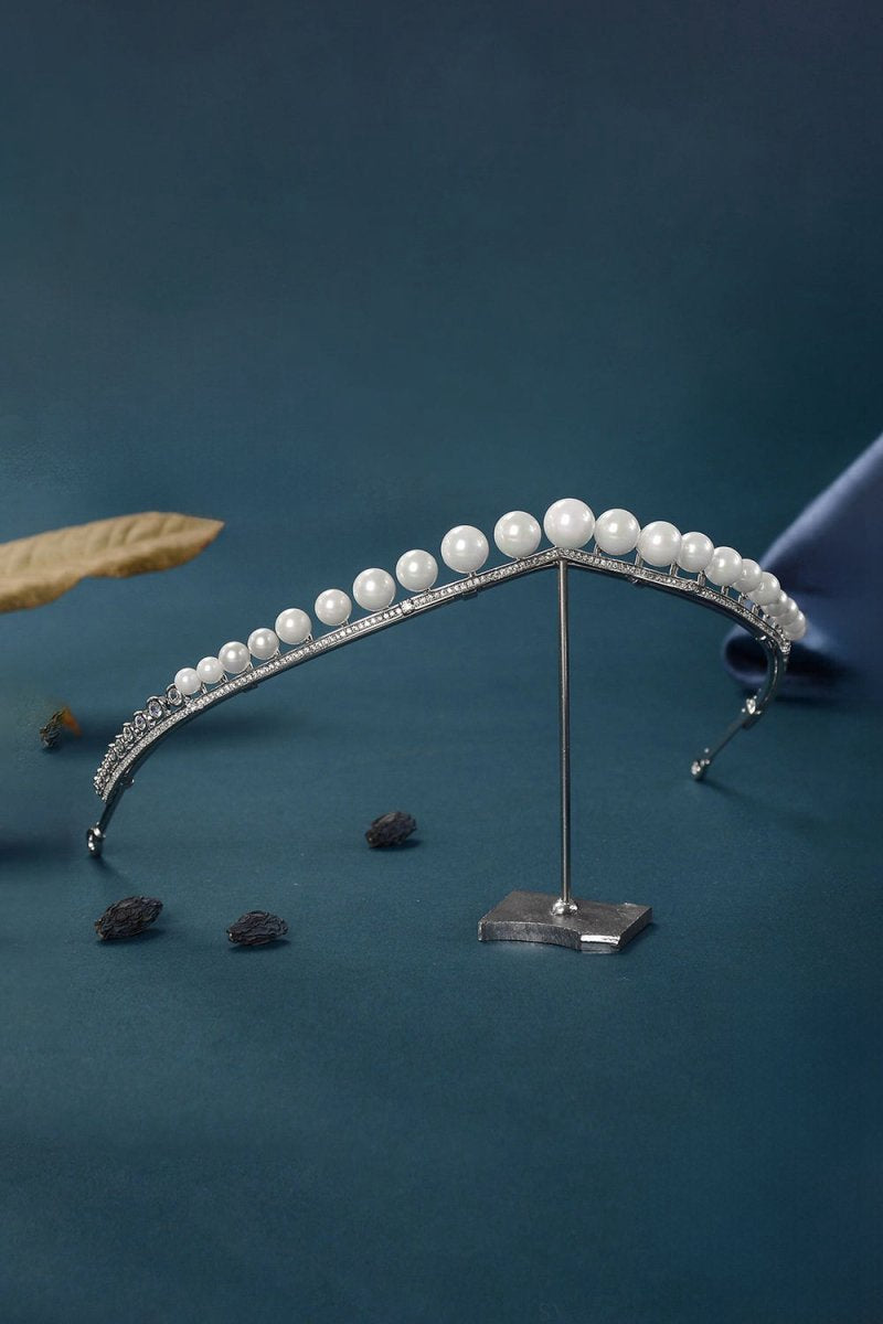 Women's Silver Zircon Pearl Crowns