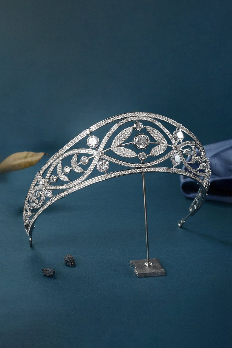 Silver Crystal Laurel Leaf Tiara