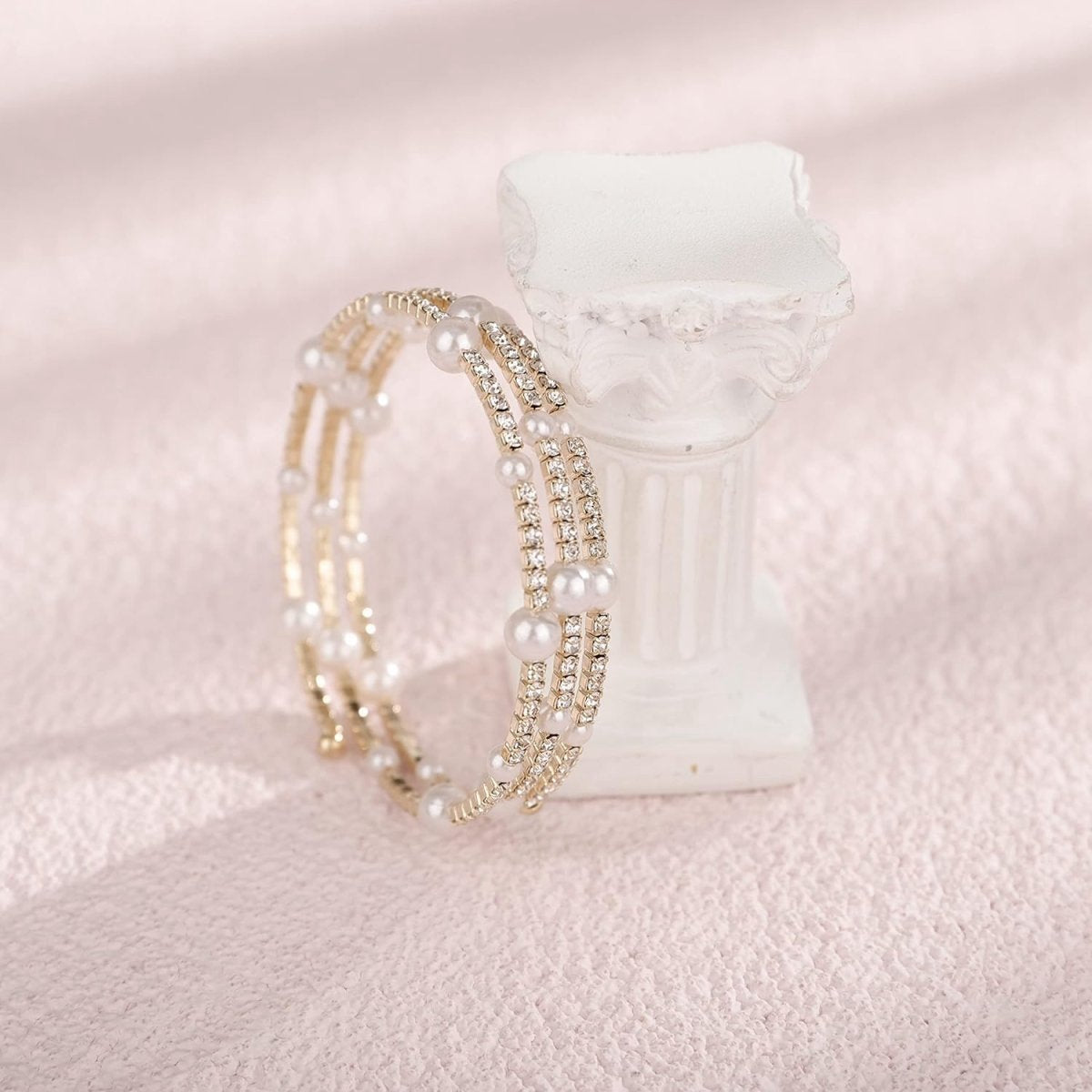 Multi Layered Stretch Wrap Silver Bracelets with Rhinestone