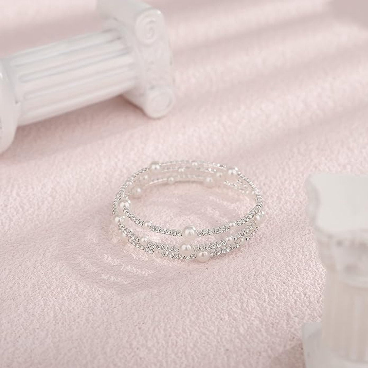 Multi Layered Stretch Wrap Silver Bracelets with Rhinestone