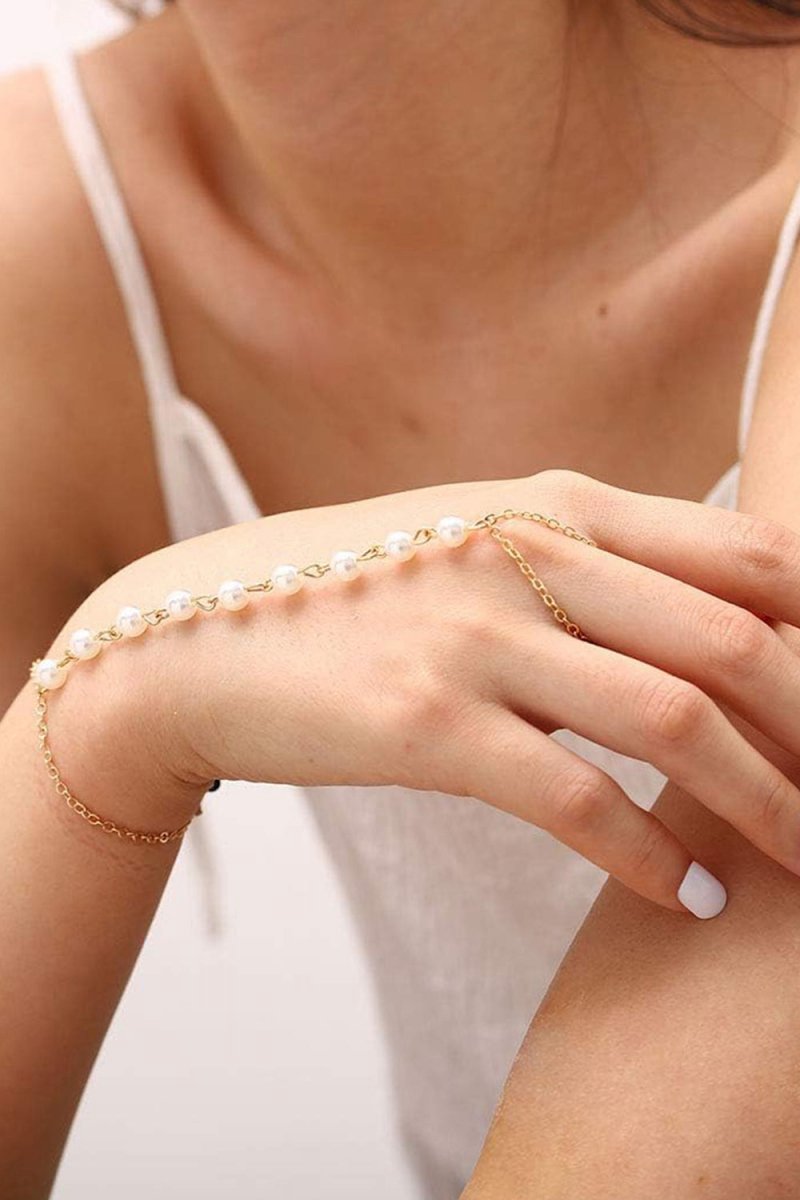 Pearl Finger Ring Chain Bracelets