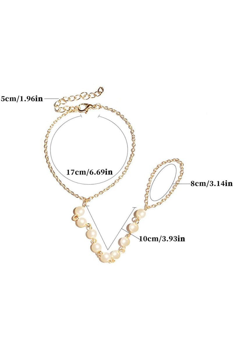 Pearl Finger Ring Chain Bracelets