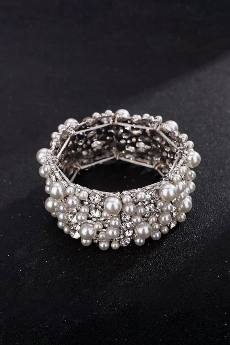 Silver Pearl Stretch Bracelets with Rhinestone