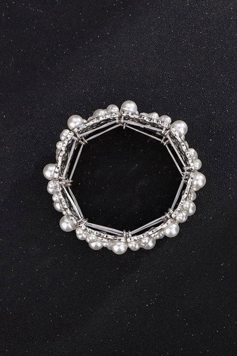 Silver Pearl Stretch Bracelets with Rhinestone