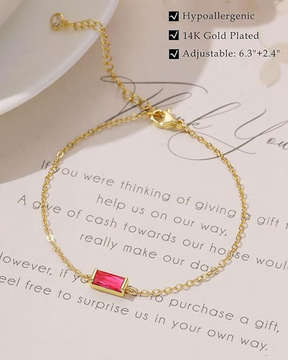 Gold Adjustable Chain Bracelets with Birthstone
