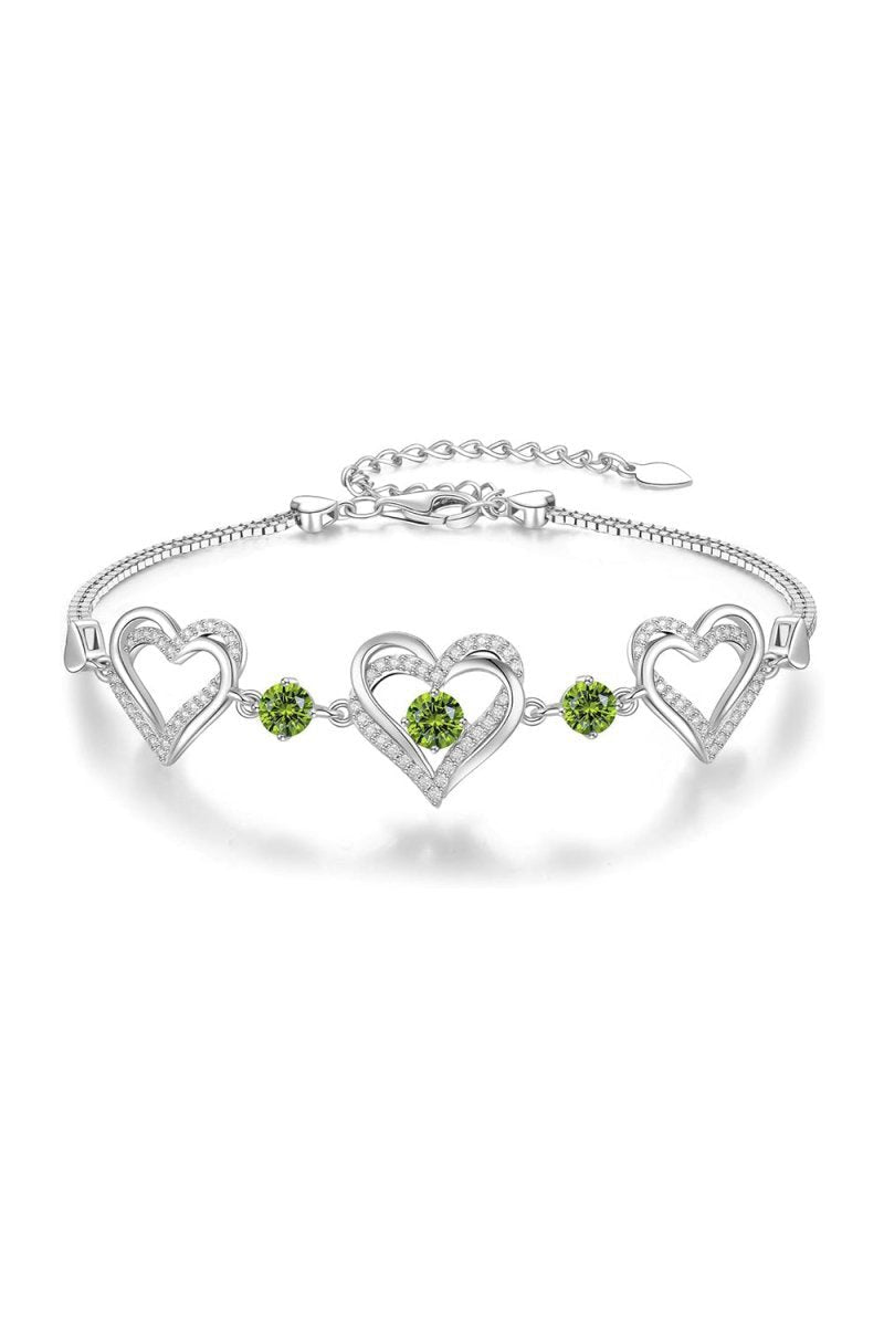 Silver Love Heart Link Birthstone Bracelets