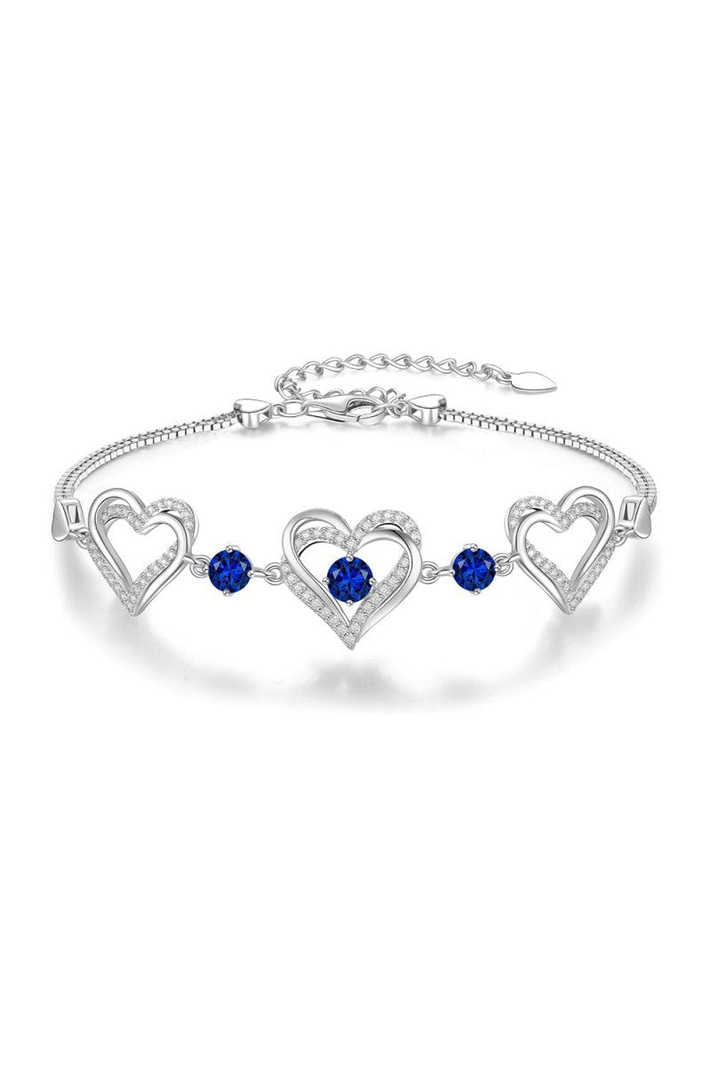 Silver Love Heart Link Birthstone Bracelets