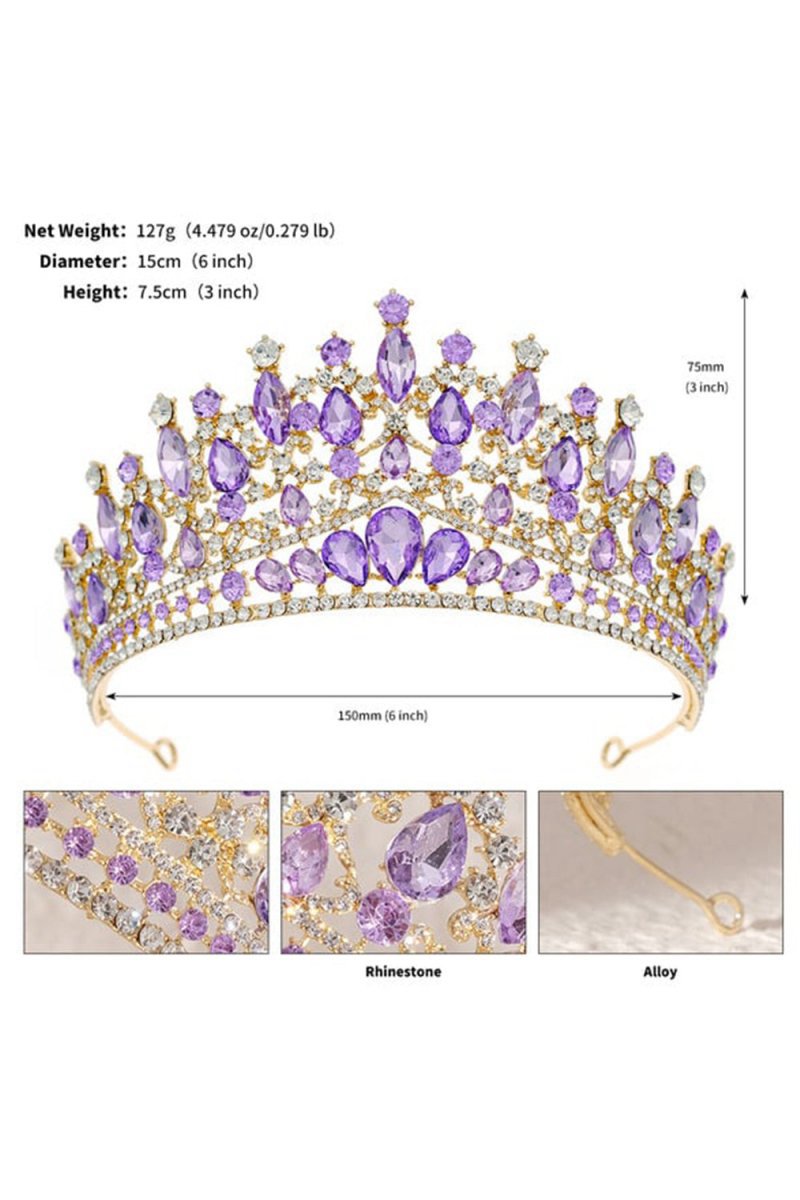 Purple Princess Rhinestone Crowns for Women