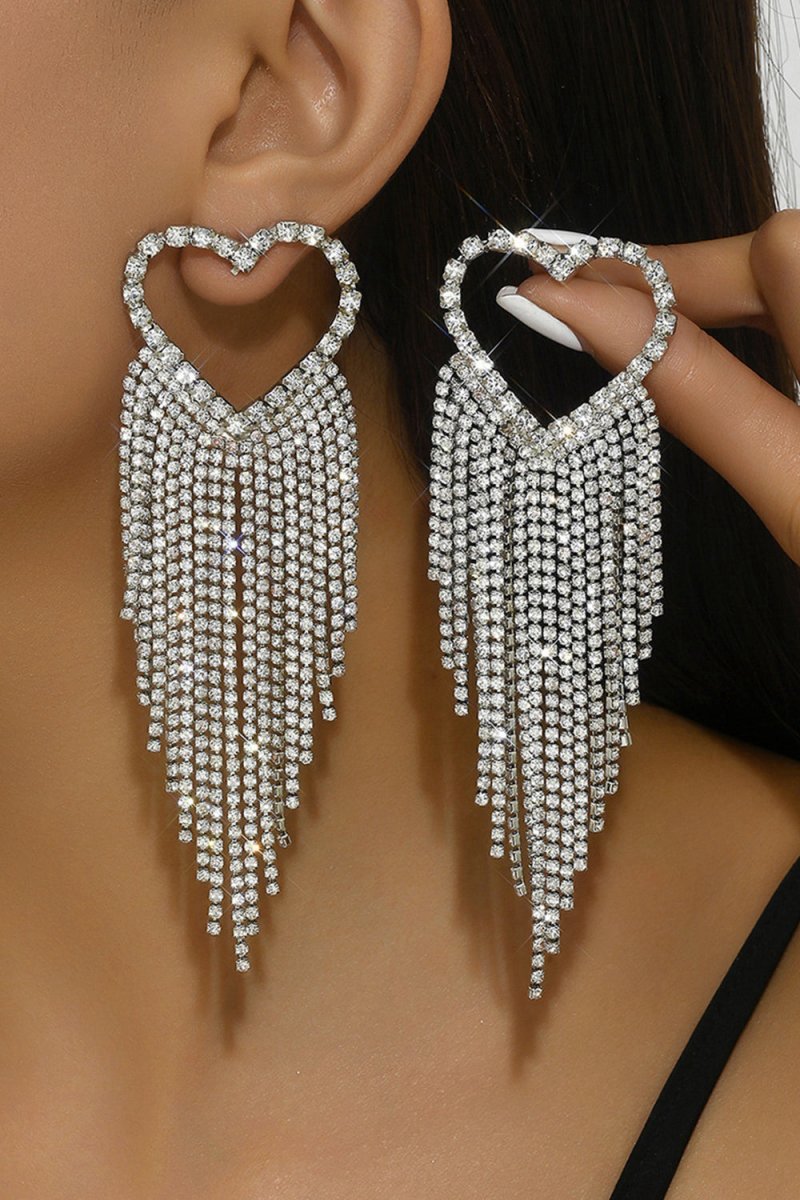 Silver Rhinestone Tassel Earrings Sparkly