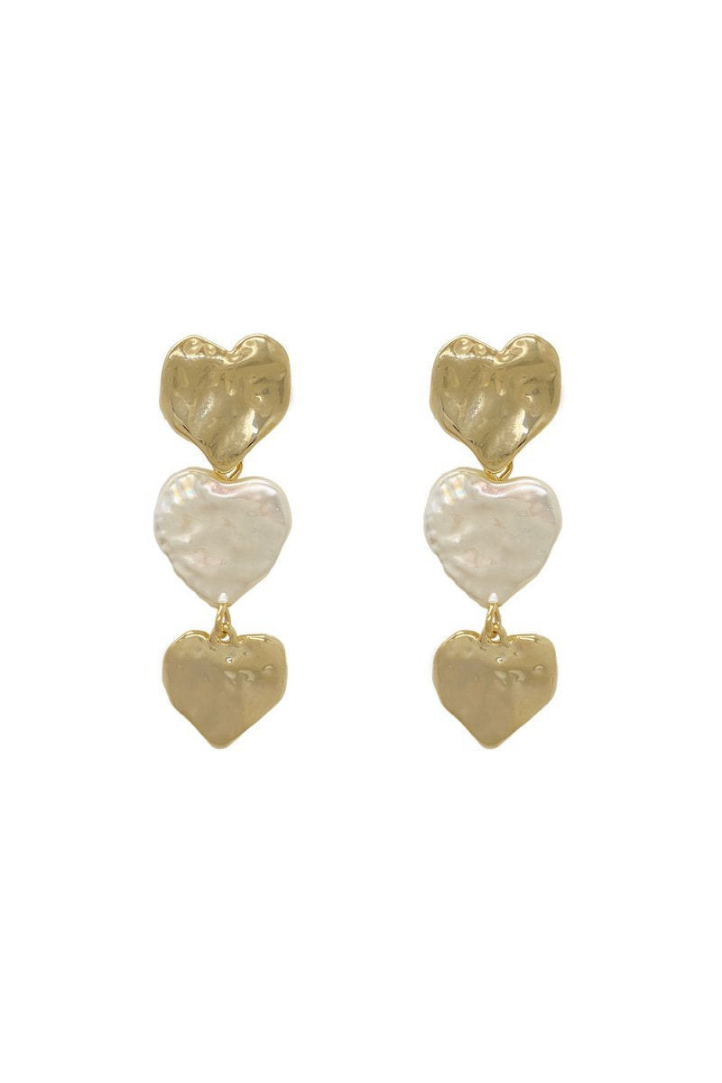 Gold Heart Shape Pearl Earrings