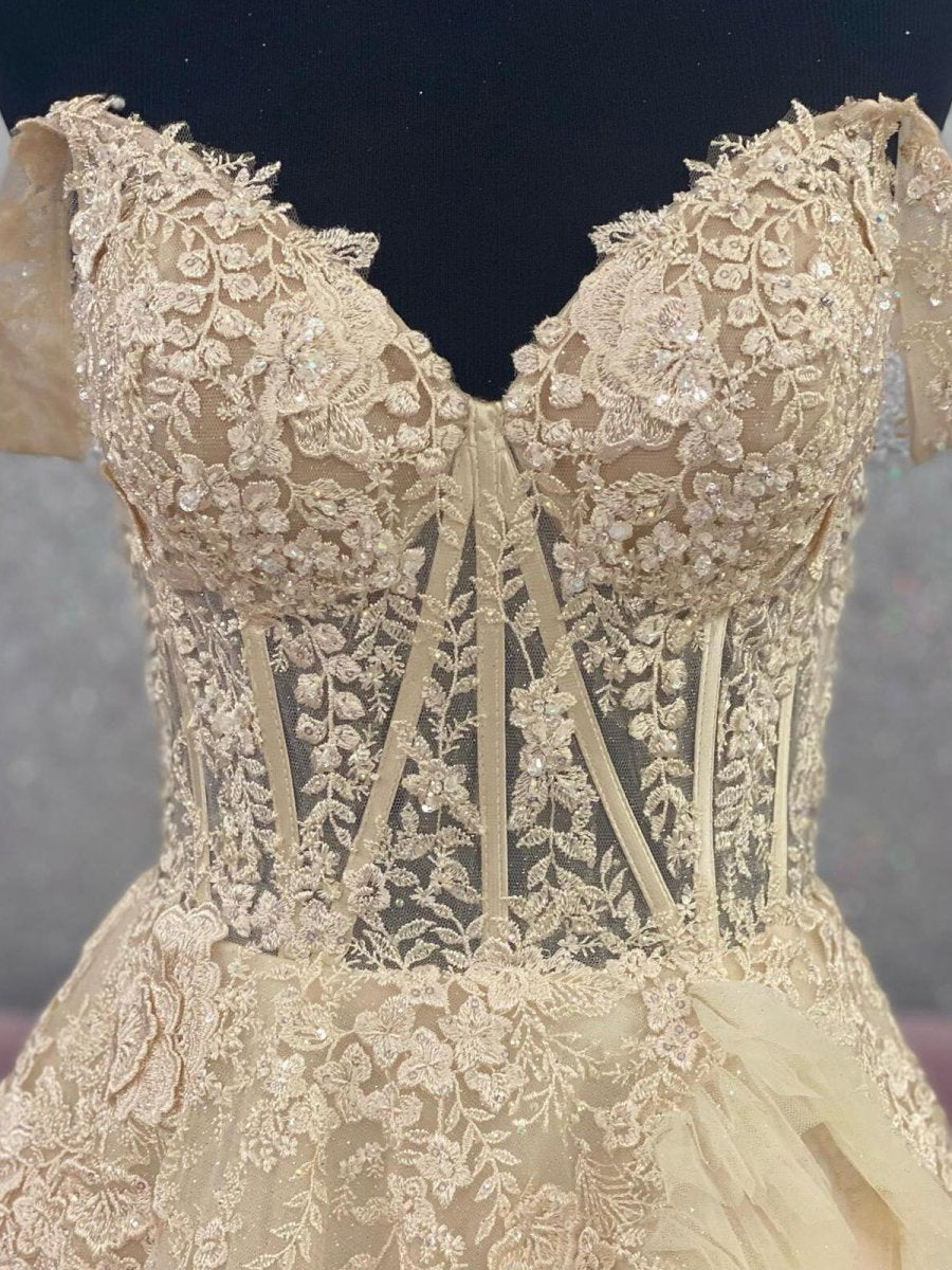 Off the Shoulder Tulle Prom Dresses with Appliques