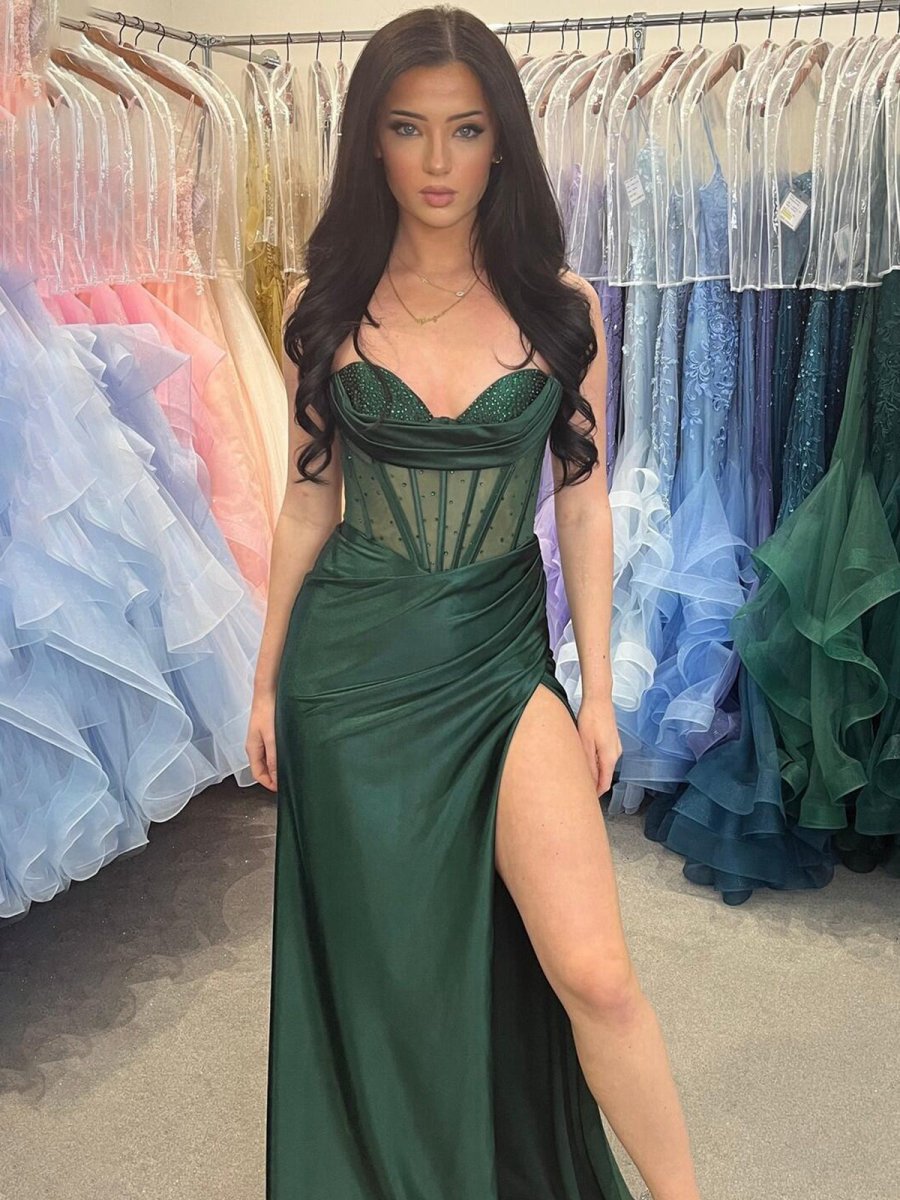Sheer Corset Beaded Mermaid Long Formal Dresses