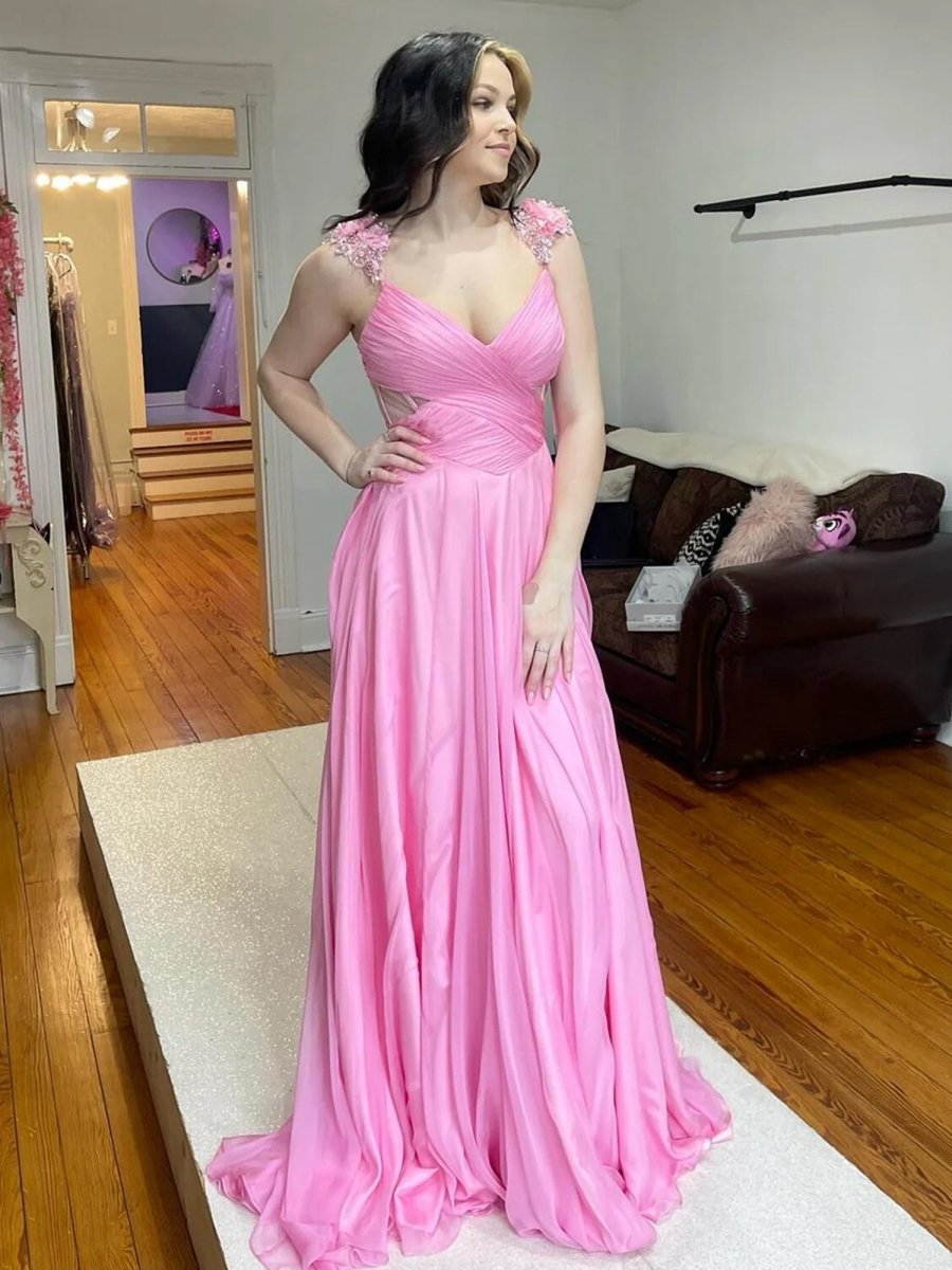 Pleated Chiffon A-line Long Prom Dresses