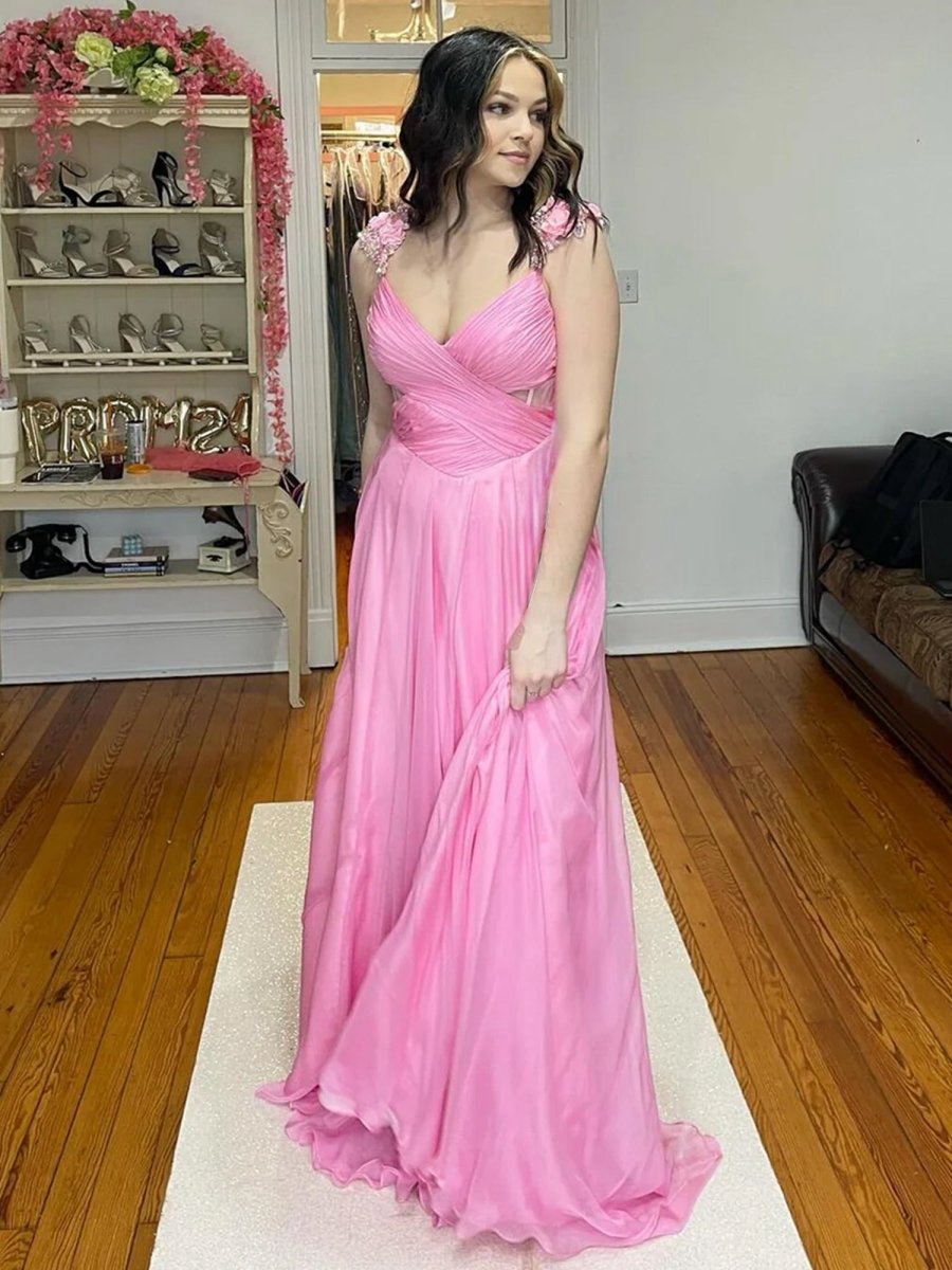 Pleated Chiffon A-line Long Prom Dresses