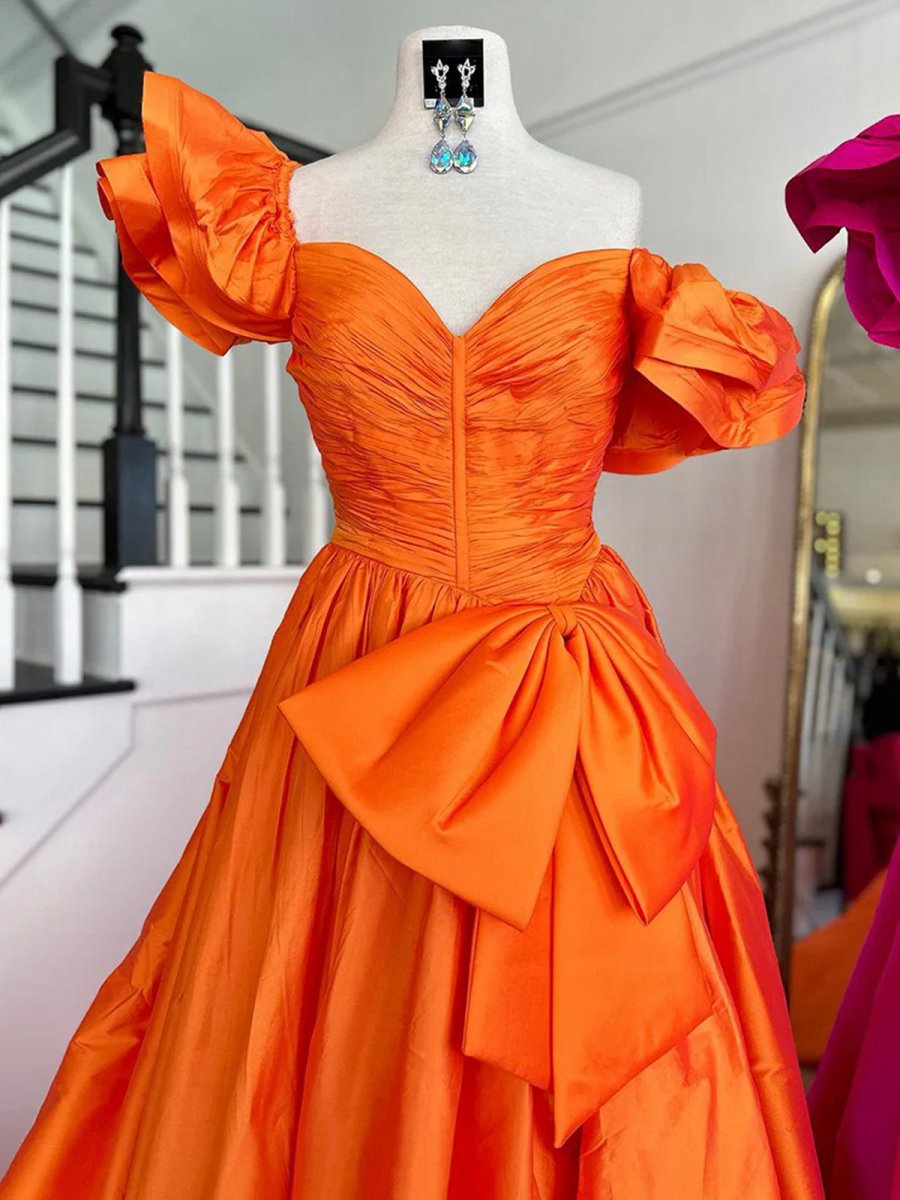 Sweetheart Pleated A-line Prom Dresses with Bow
