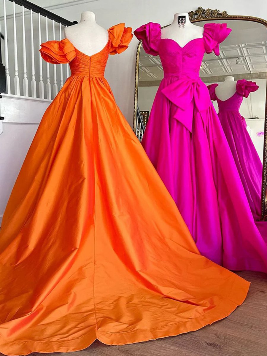 Sweetheart Pleated A-line Prom Dresses with Bow