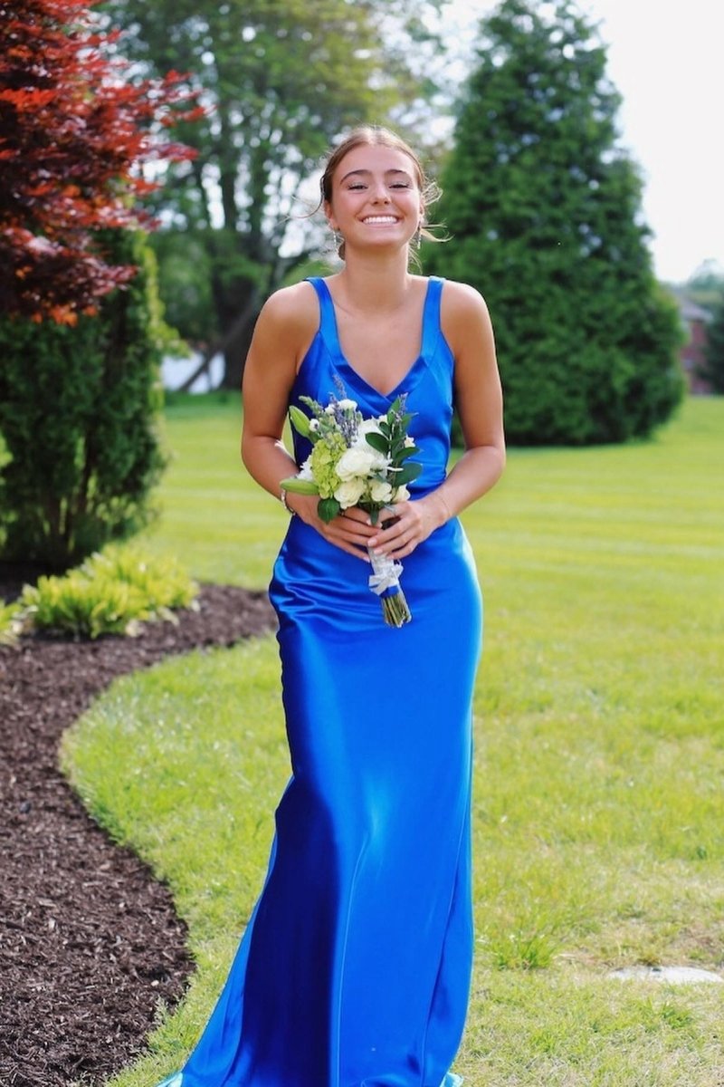 Mermaid Satin V Neck Long Party Dresses
