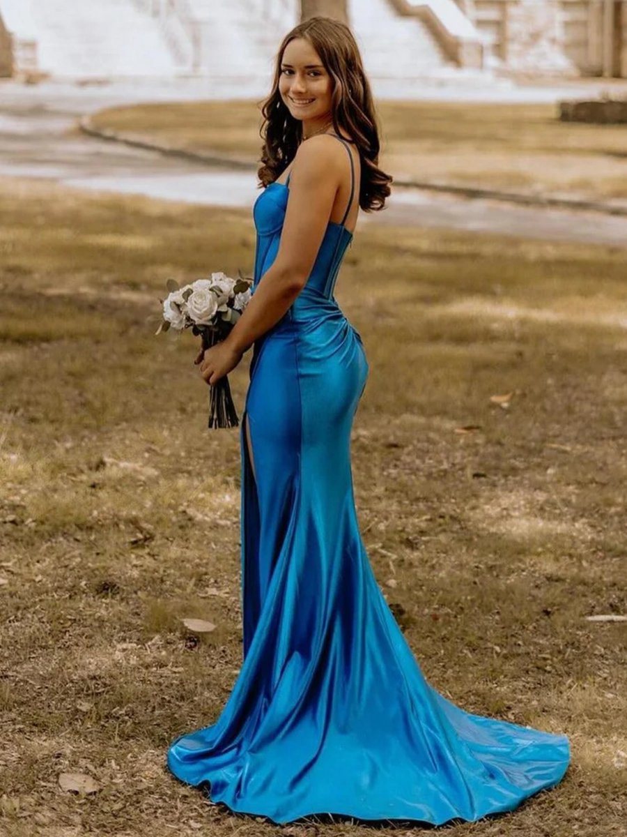 Satin Mermaid Long Formal Dresses with Slit