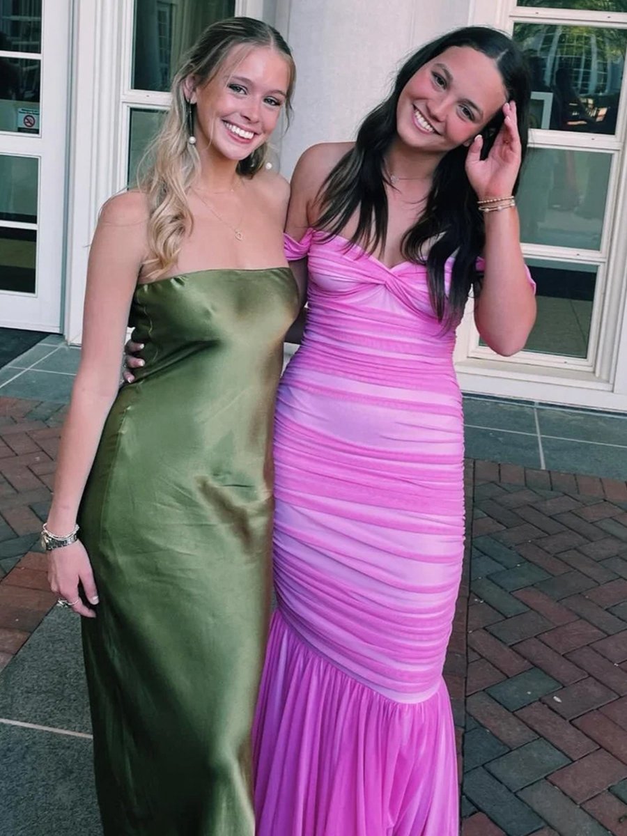 Off Shoulder Ruched Long Prom Dresses with Ruffle Hem