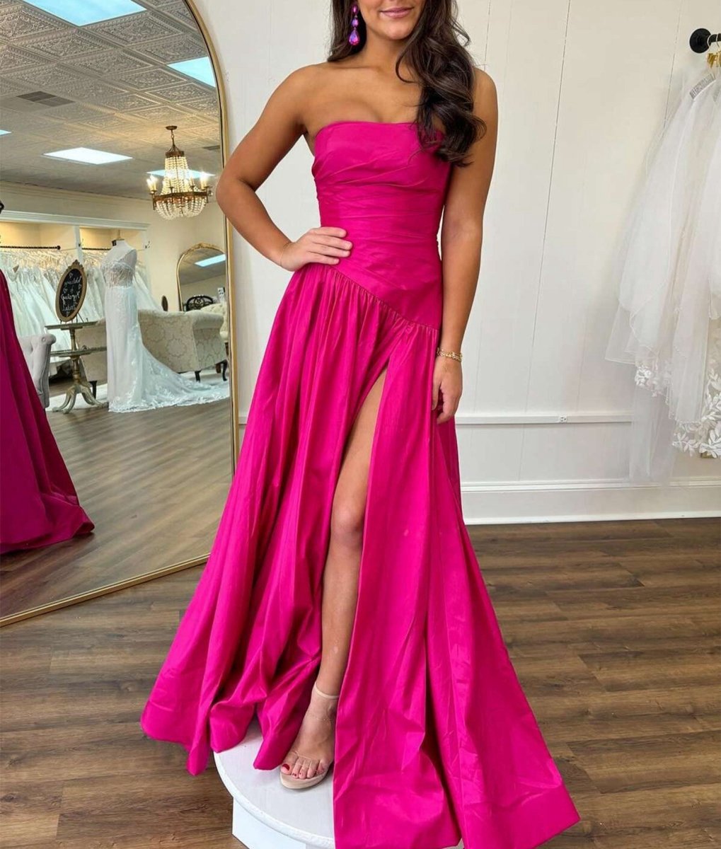 Strapless Taffeta A-line Long Formal Dresses
