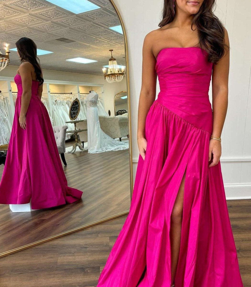 Strapless Taffeta A-line Long Formal Dresses