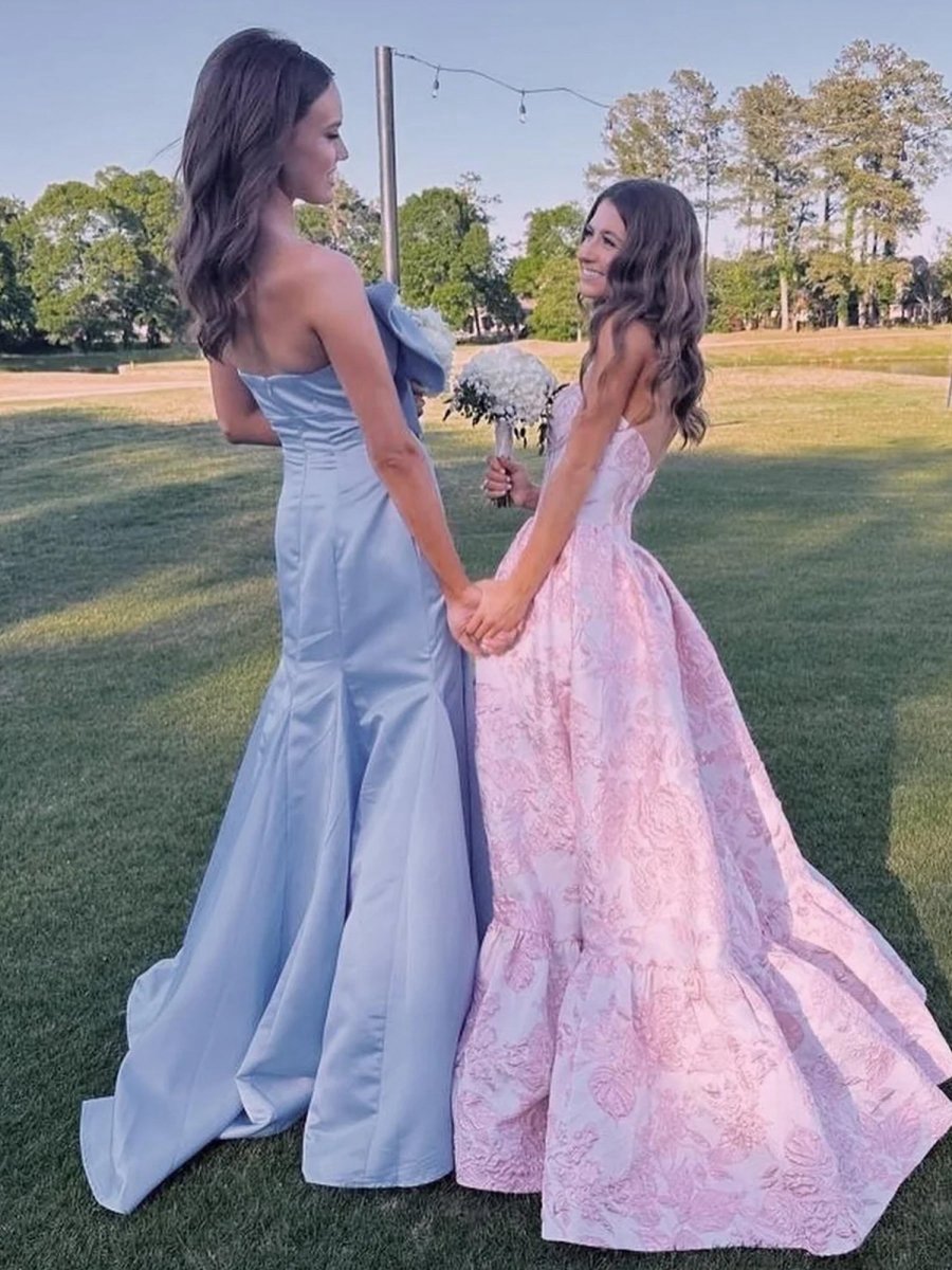 Strapless Bow Mermaid Long Formal Dresses with Bow