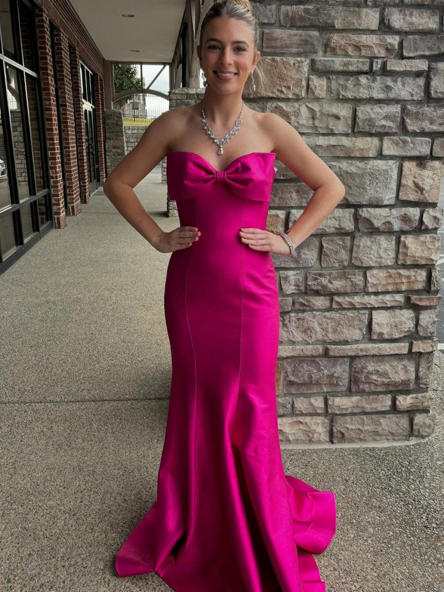 Strapless Bow Mermaid Long Formal Dresses with Bow