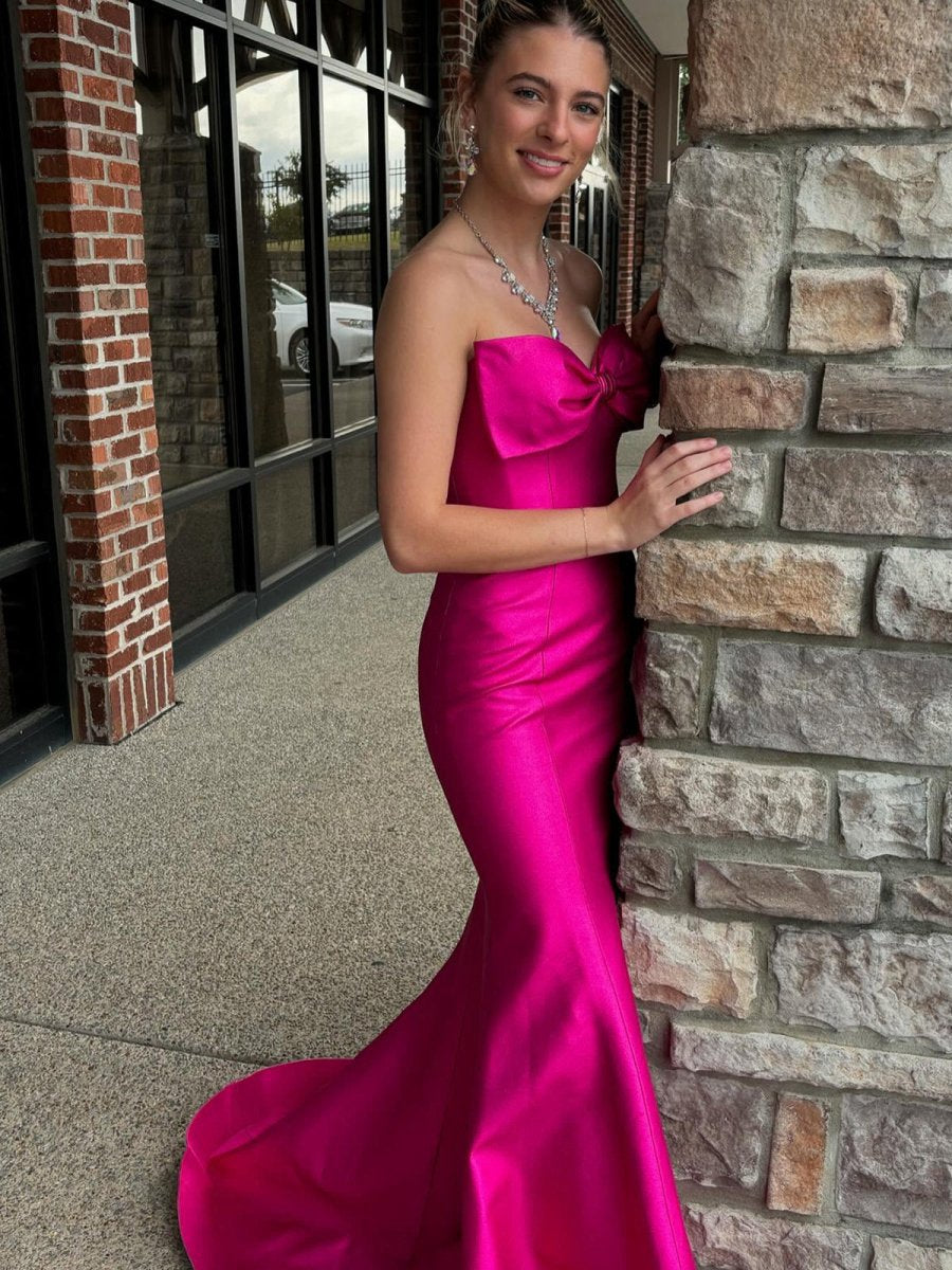 Strapless Bow Mermaid Long Formal Dresses with Bow