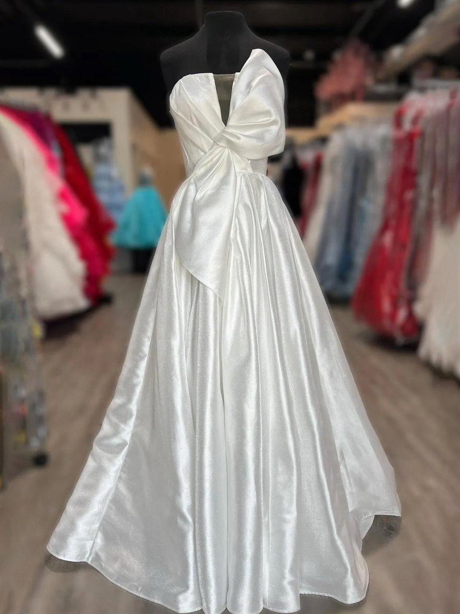 Strapless Satin A-line Long Formal Dresses with Bow