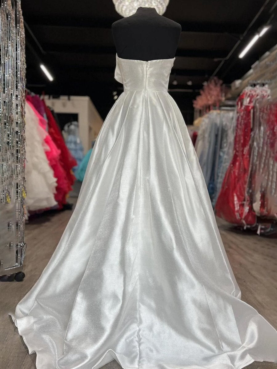 Strapless Satin A-line Long Formal Dresses with Bow