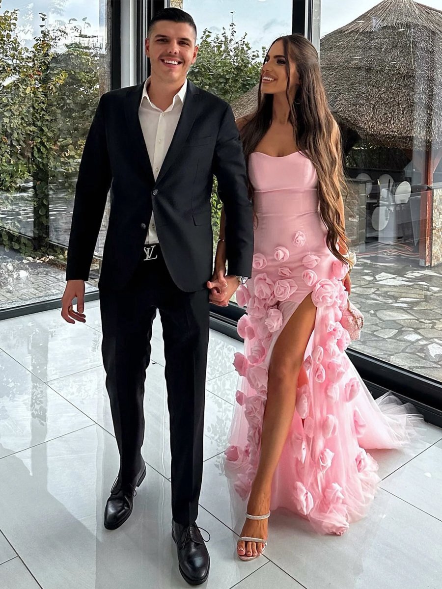 A-line Sweetheart Sleeveless Slit Flowers Prom Dresses