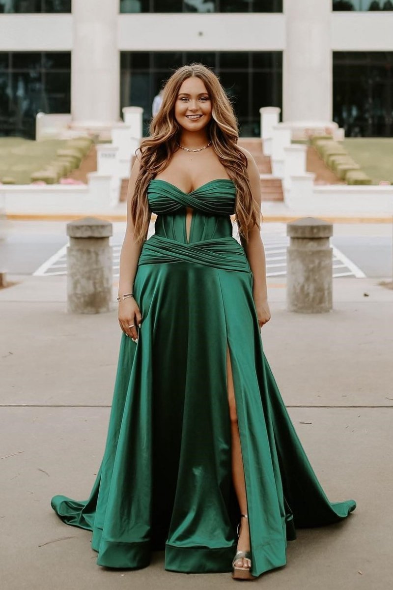 A-line Sweetheart Keyhole Long Prom Dresses