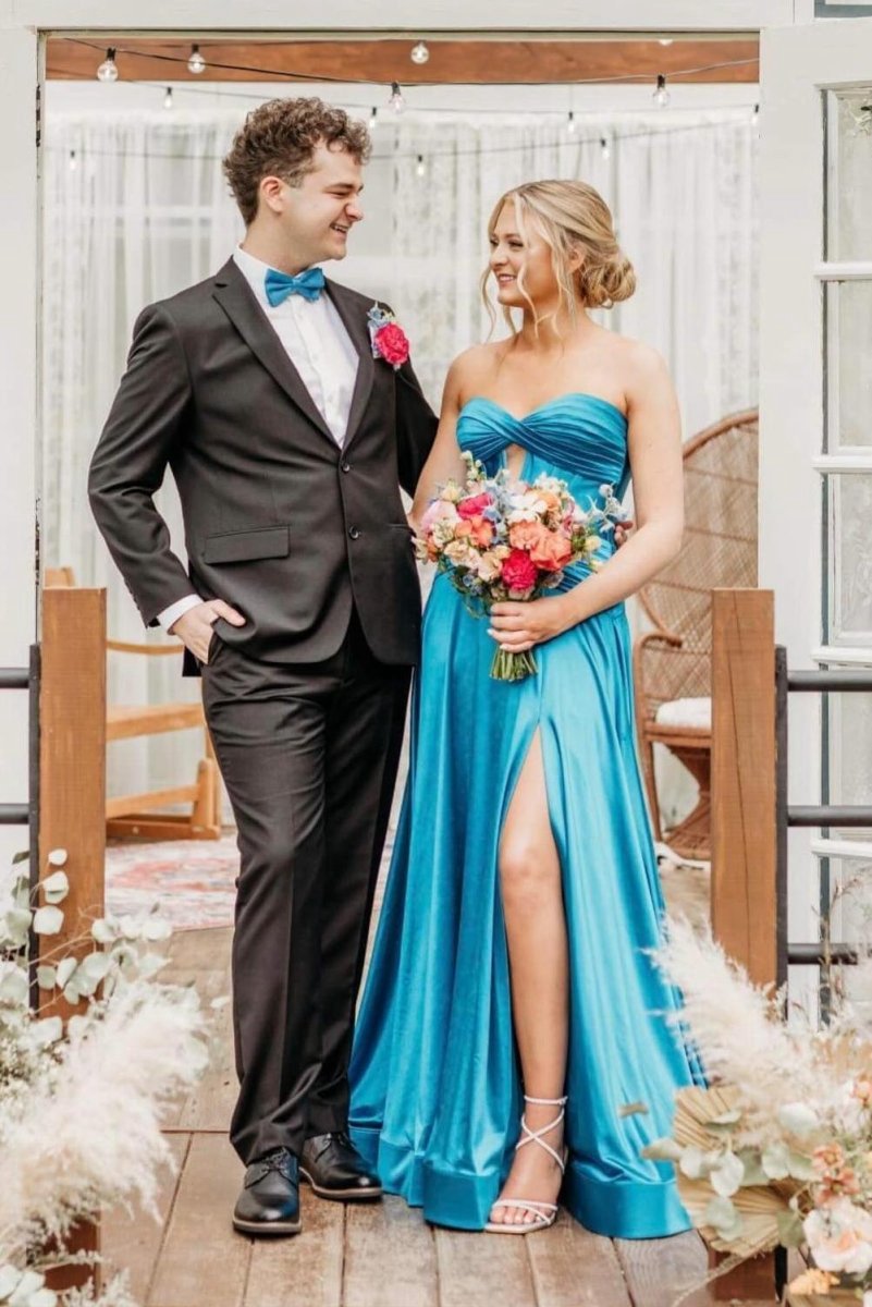 A-line Sweetheart Keyhole Long Prom Dresses