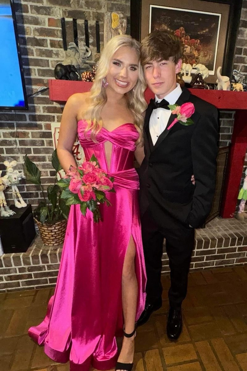 A-line Sweetheart Keyhole Long Prom Dresses