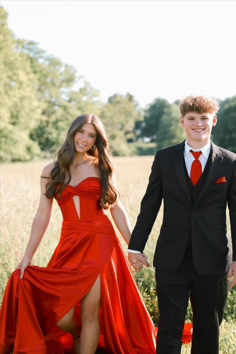 A-line Sweetheart Keyhole Long Prom Dresses