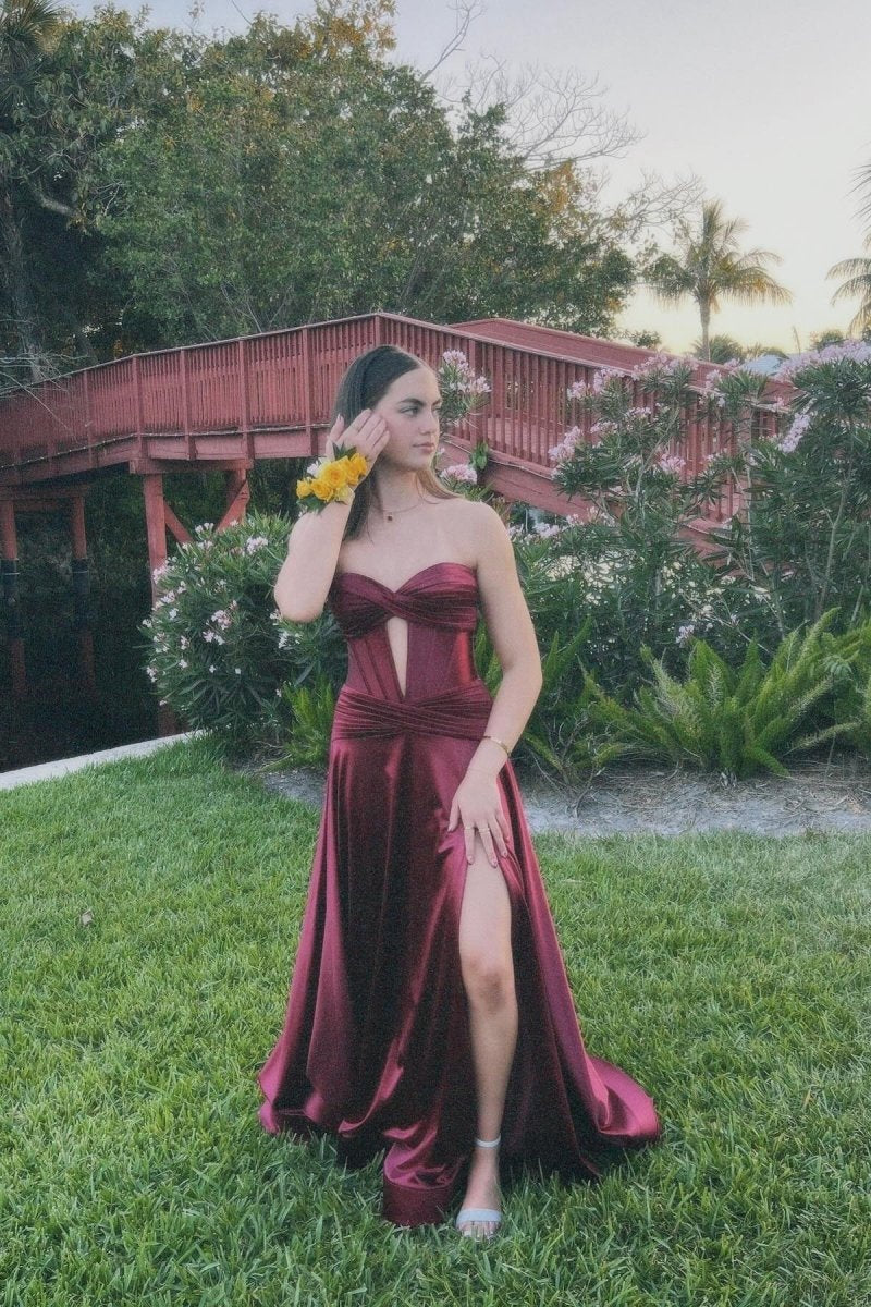 A-line Sweetheart Keyhole Long Prom Dresses
