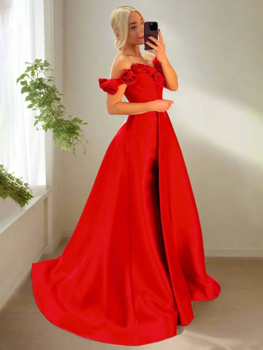 Off the Shoulder Corset Bodice A-line Prom Dresses