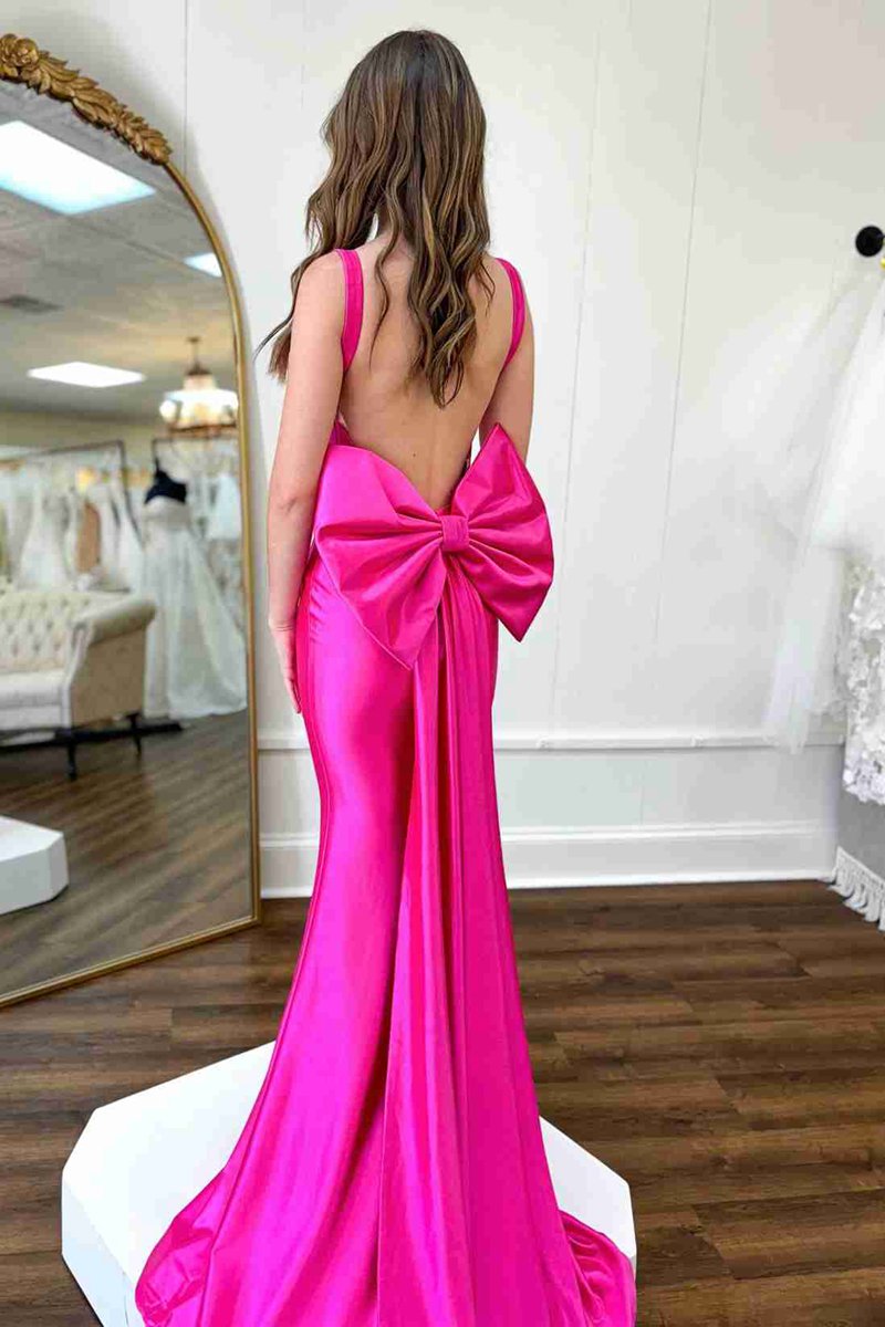 Straps Satin Mermaid Formal Gown with Bow