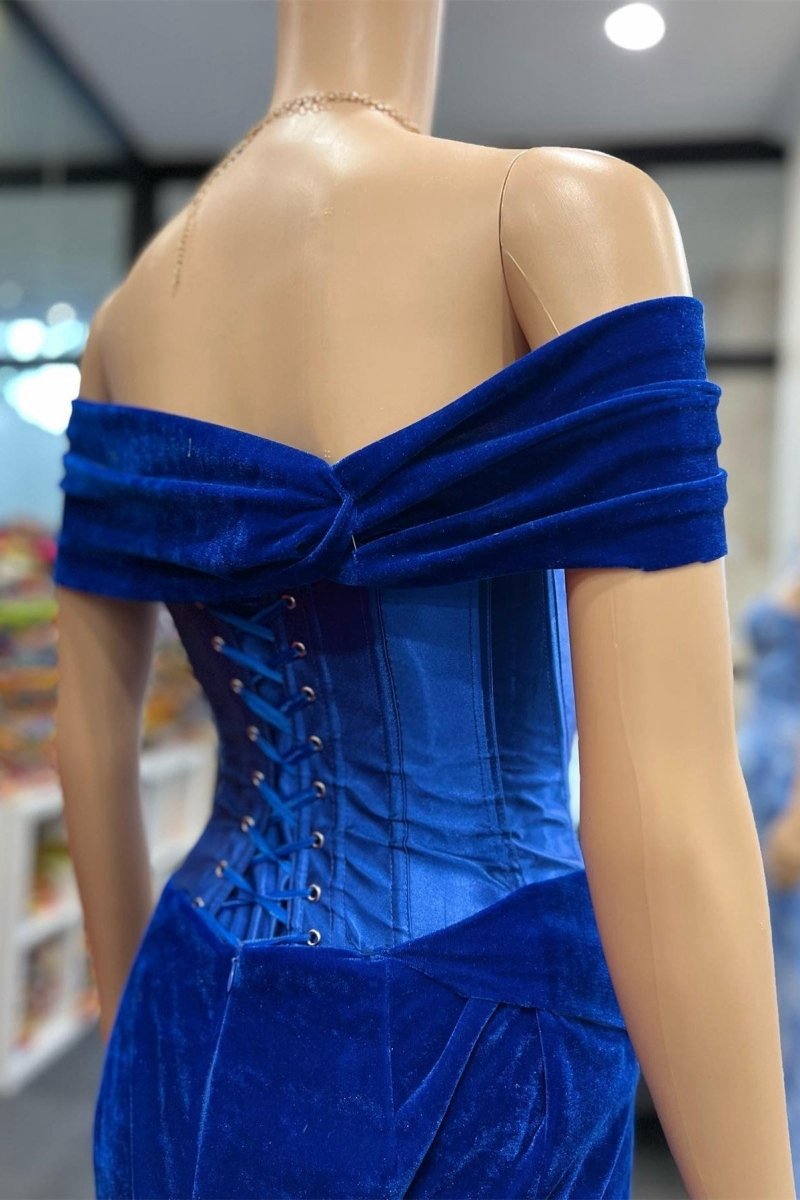 Velvet Off-the-Shoulder Twist-Knot Sheath Formal Gown