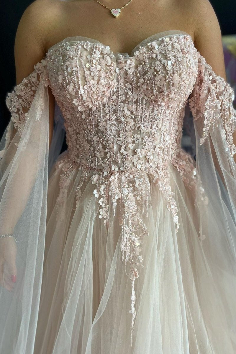 3D Floral Lace Off-the-Shoulder Ball Gown