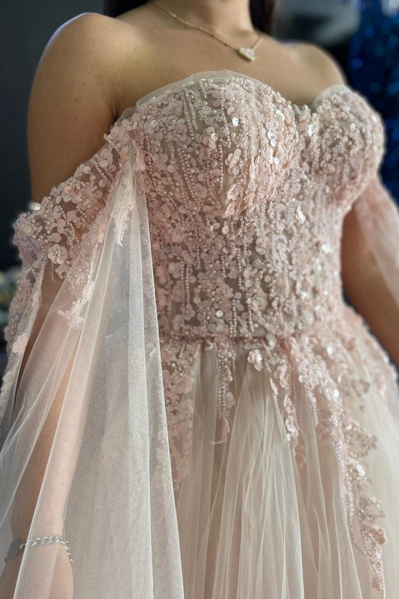 3D Floral Lace Off-the-Shoulder Ball Gown