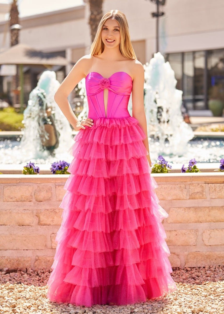 A-line Sweetheart Keyhole Tie Tulle Long Prom Dresses