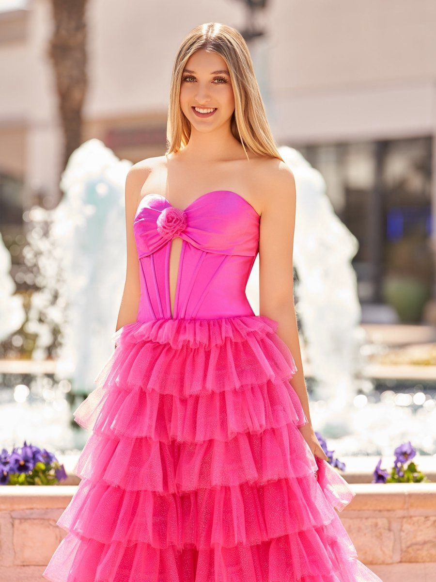 A-line Sweetheart Keyhole Tie Tulle Long Prom Dresses