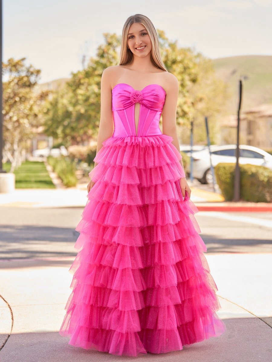 A-line Sweetheart Keyhole Tie Tulle Long Prom Dresses