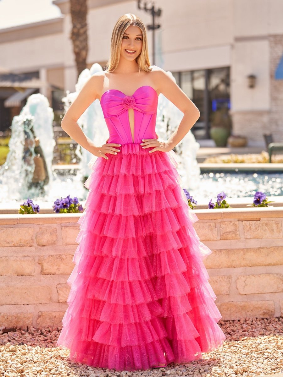 A-line Sweetheart Keyhole Tie Tulle Long Prom Dresses