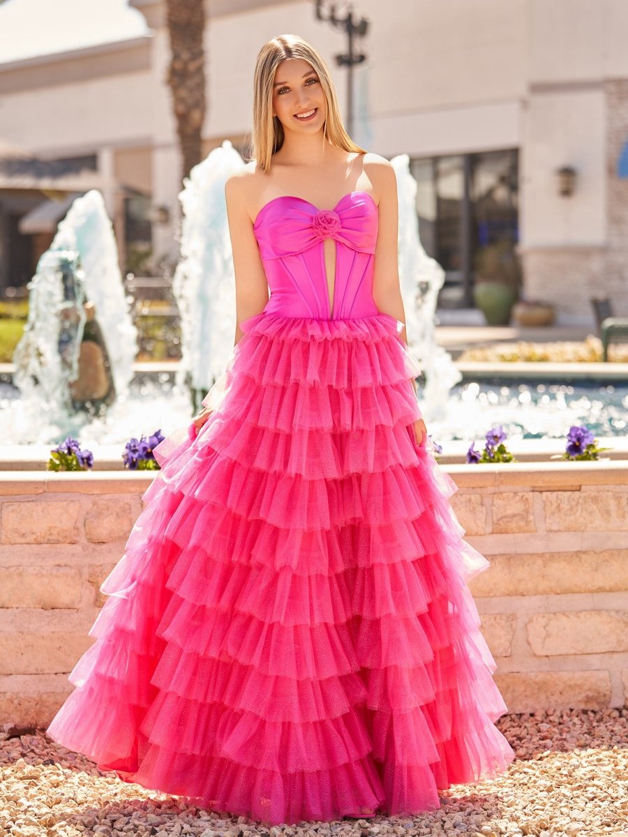 A-line Sweetheart Keyhole Tie Tulle Long Prom Dresses
