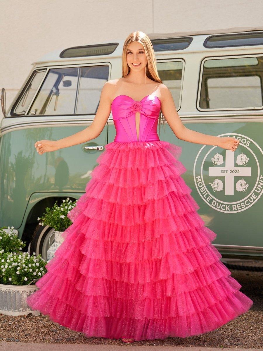 A-line Sweetheart Keyhole Tie Tulle Long Prom Dresses